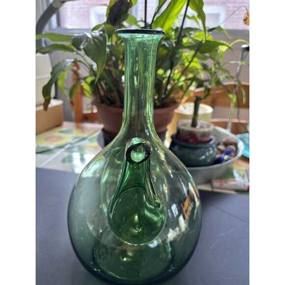 Vintage Hand Blown Italian Green Glass DecanterCarafe,Chamber Chiller & stopper - Picture 4 of 16